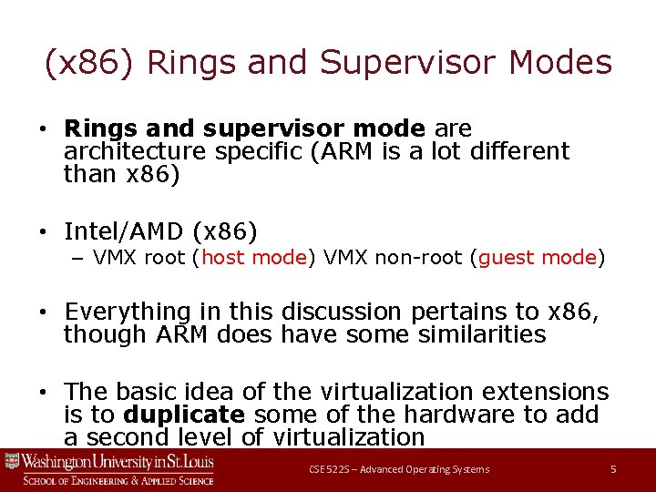 Memory Virtualization Brian Kocoloski CSE 522 S Advanced