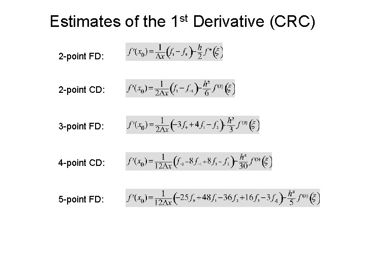 Estimates of the 1 st Derivative (CRC) 2 -point FD: 2 -point CD: 3