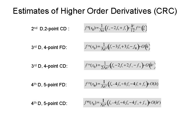 Estimates of Higher Order Derivatives (CRC) 2 nd D, 2 -point CD : 3