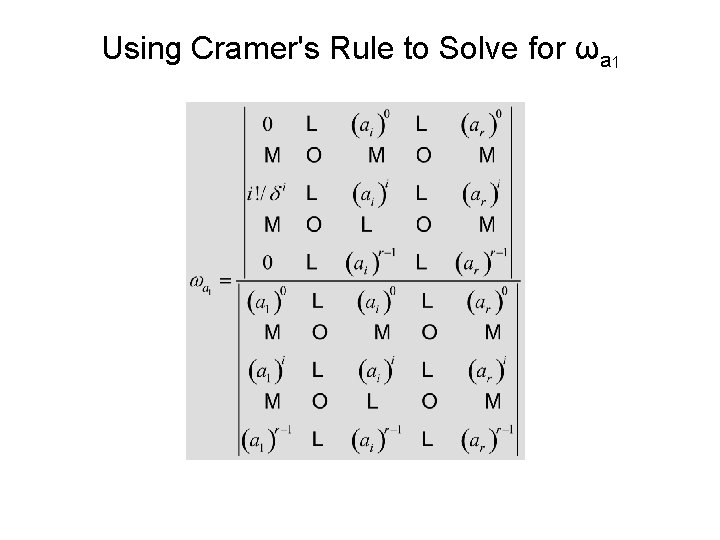 Using Cramer's Rule to Solve for ωa 1 