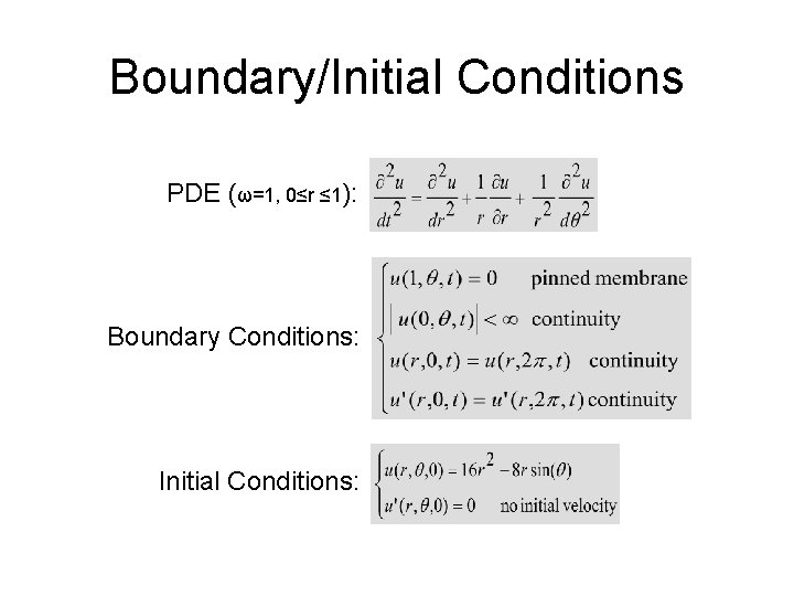 Boundary/Initial Conditions PDE (ω=1, 0≤r ≤ 1): Boundary Conditions: Initial Conditions: 