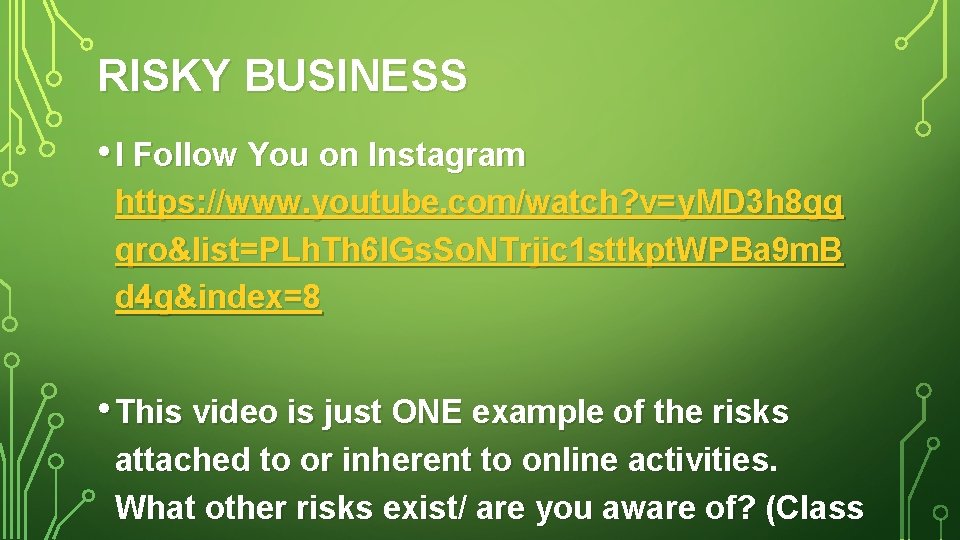 RISKY BUSINESS • I Follow You on Instagram https: //www. youtube. com/watch? v=y. MD
