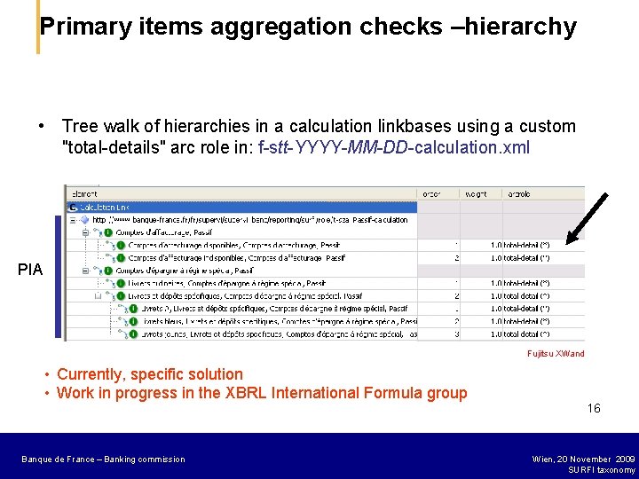 Primary items aggregation checks –hierarchy • Tree walk of hierarchies in a calculation linkbases