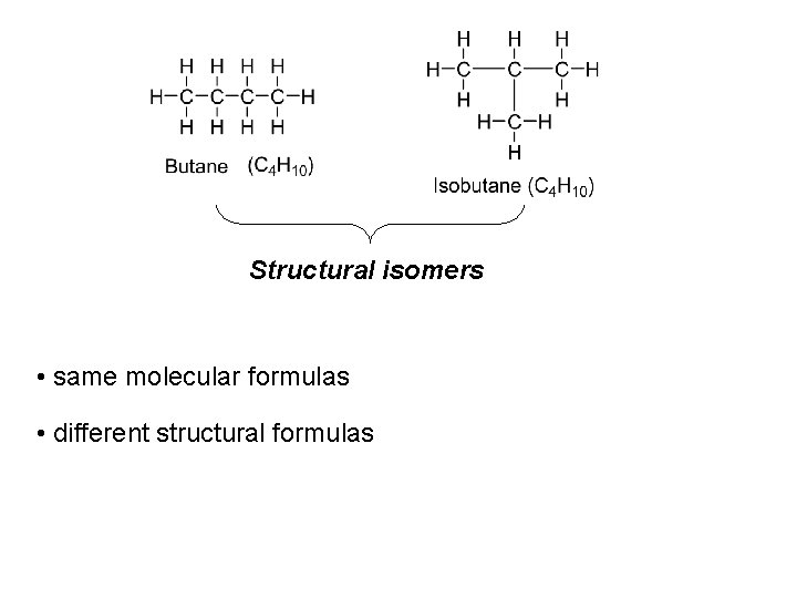 Structural isomers • same molecular formulas • different structural formulas 