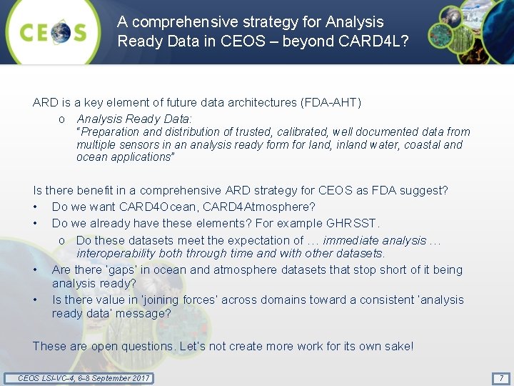 A comprehensive strategy for Analysis Ready Data in CEOS – beyond CARD 4 L?
