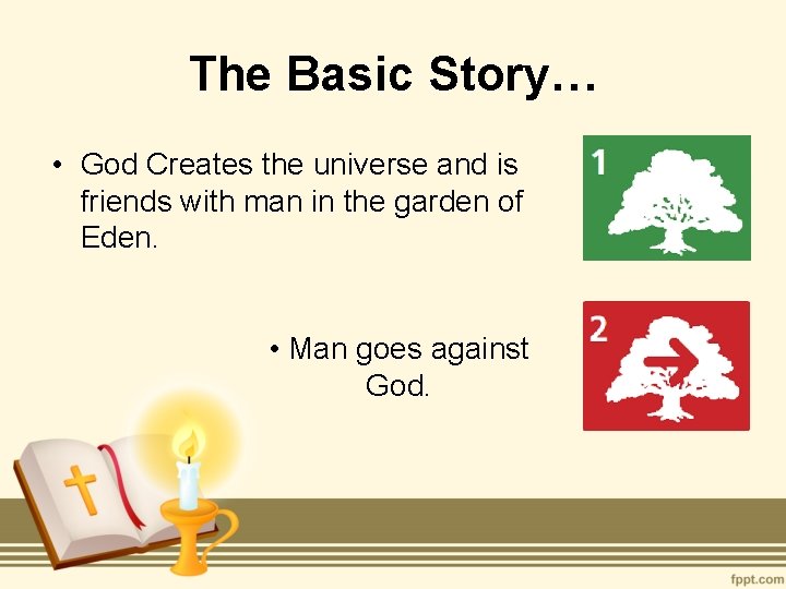 The Basic Story… • God Creates the universe and is friends with man in