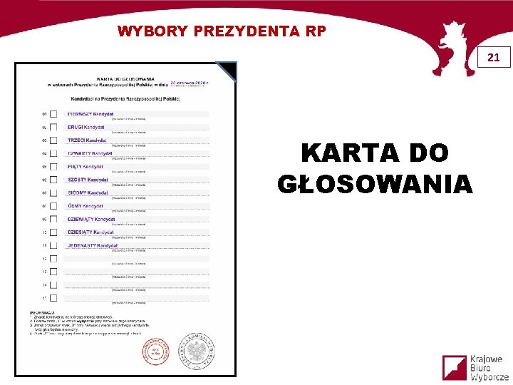 WYBORY PREZYDENTA RP 21 KARTA DO GŁOSOWANIA 