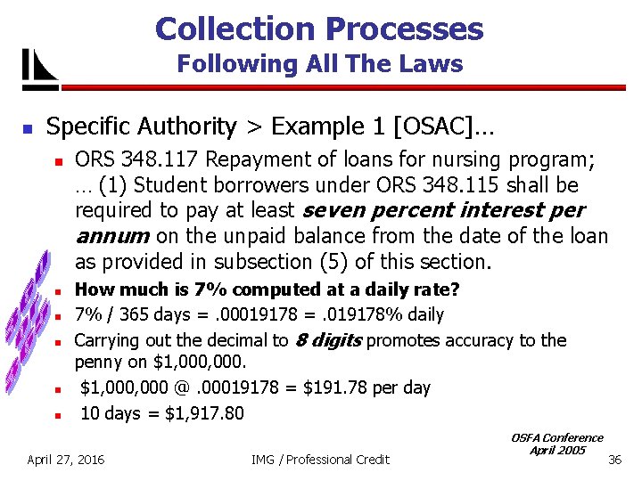 Collection Processes Following All The Laws n Specific Authority > Example 1 [OSAC]… n