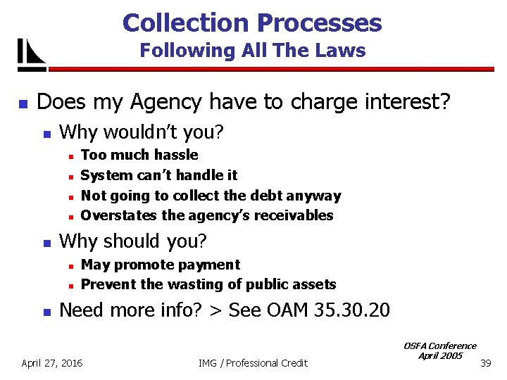 Collection Processes Following All The Laws n Does my Agency have to charge interest?