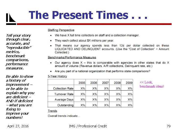 The Present Times. . . Tell your story through clear, accurate, and “reproducible” metrics,