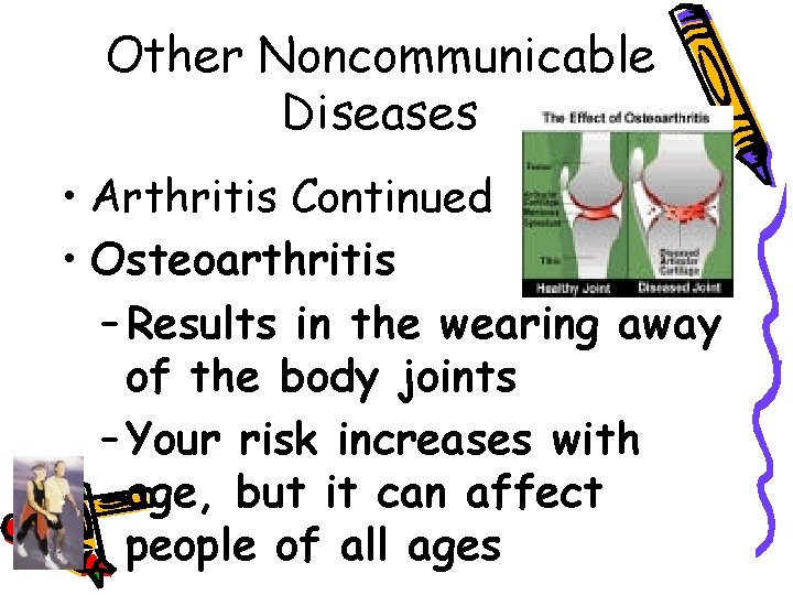 Other Noncommunicable Diseases • Arthritis Continued • Osteoarthritis – Results in the wearing away