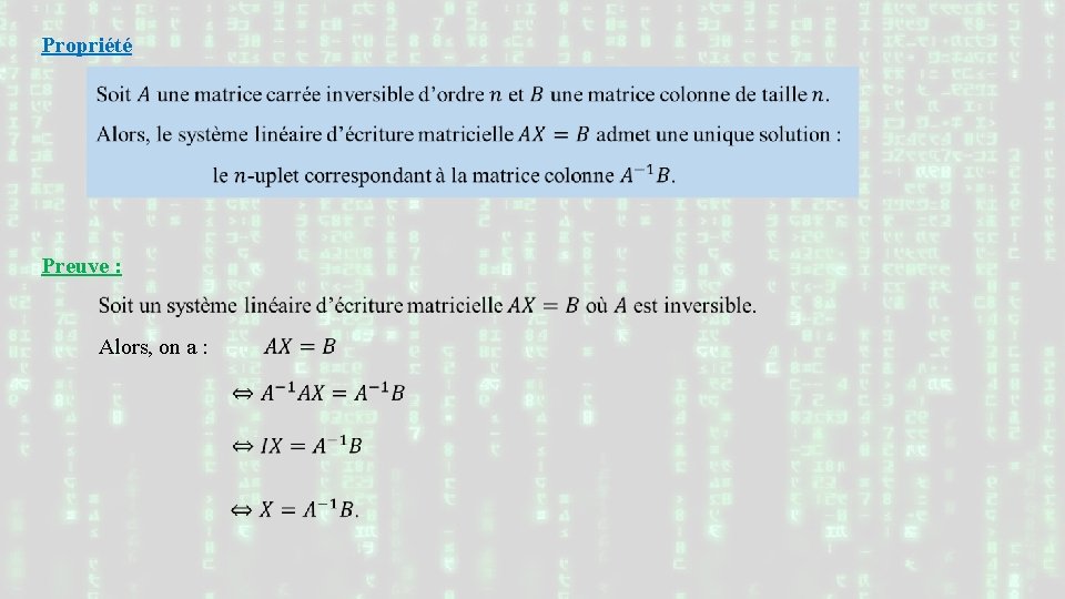 Propriété Preuve : Alors, on a : 