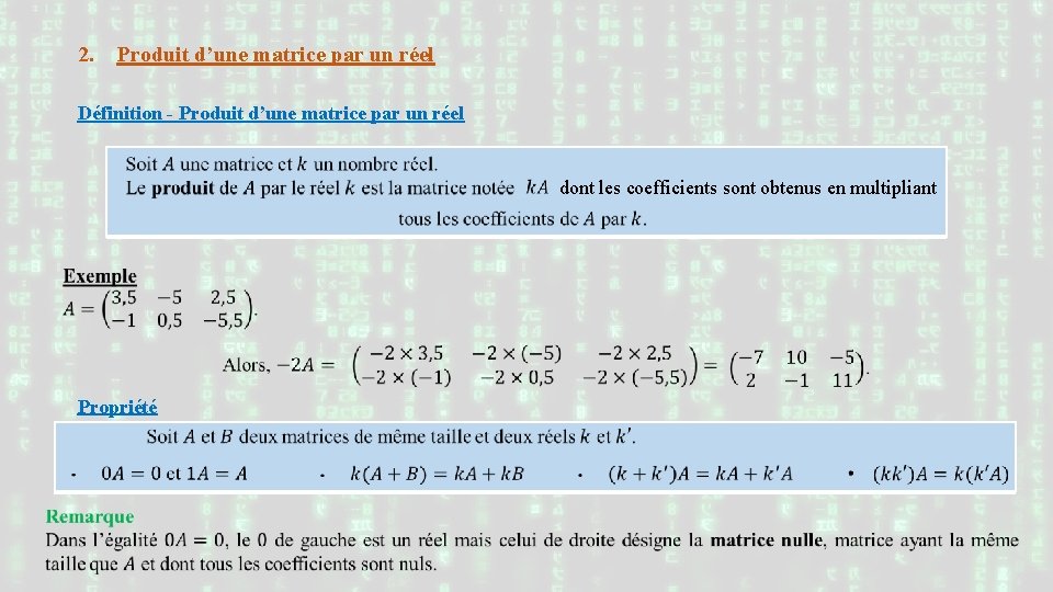 2. Produit d’une matrice par un réel Définition - Produit d’une matrice par un