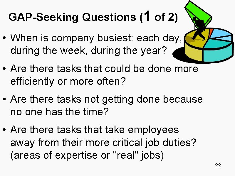 GAP-Seeking Questions (1 of 2) • When is company busiest: each day, during the