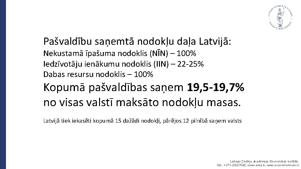 Pašvaldību saņemtā nodokļu daļa Latvijā: Nekustamā īpašuma nodoklis (NĪN) – 100% Iedzīvotāju ienākumu nodoklis