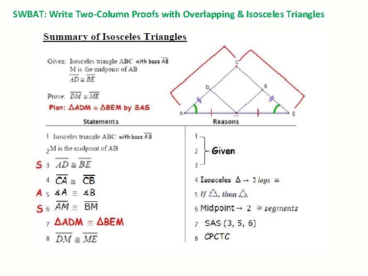 SWBAT: Write Two-Column Proofs with Overlapping & Isosceles Triangles 
