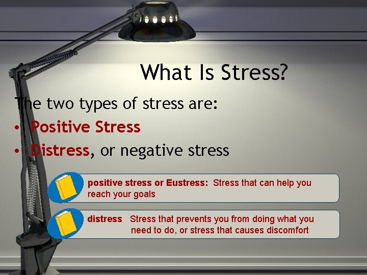 What Is Stress? The two types of stress are: • Positive Stress • Distress,