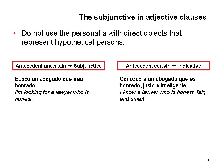 4. 1 The subjunctive in adjective clauses • Do not use the personal a