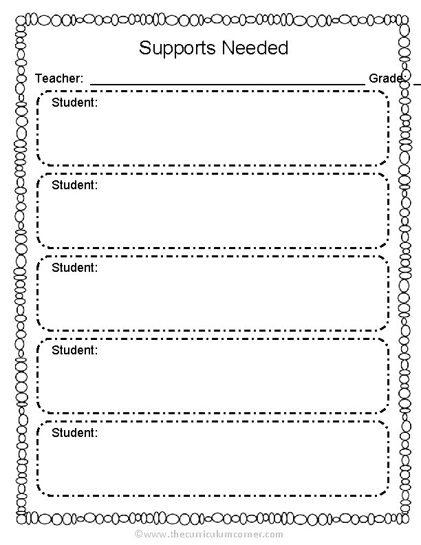 Supports Needed Teacher: ____________________ Grade: __ Student: Student: ©www. thecurriculumcorner. com 