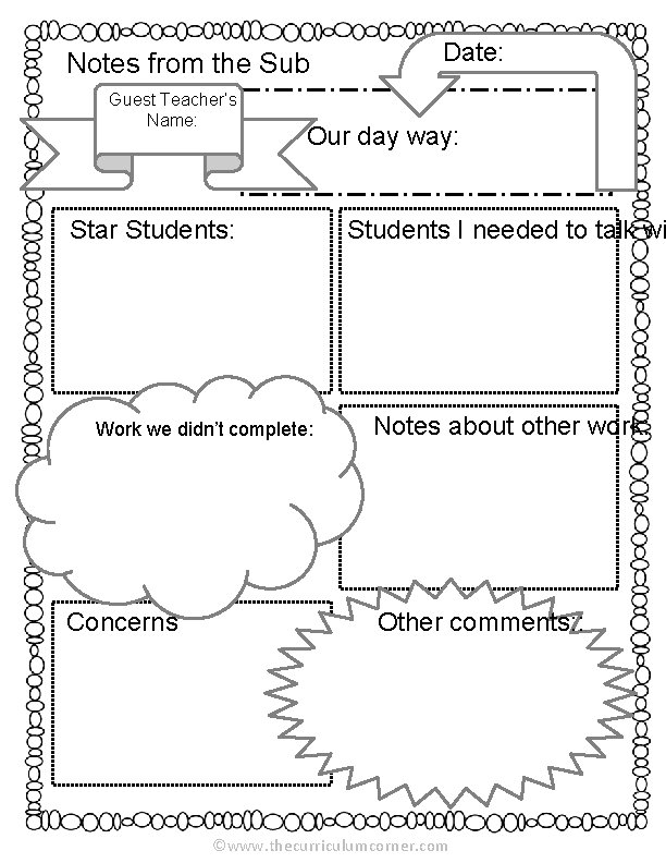 Notes from the Sub Guest Teacher’s Name: Our day way: Star Students: Work we