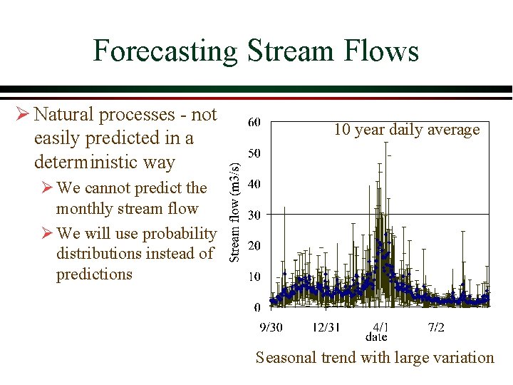 Forecasting Stream Flows Ø Natural processes not easily predicted in a deterministic way 10