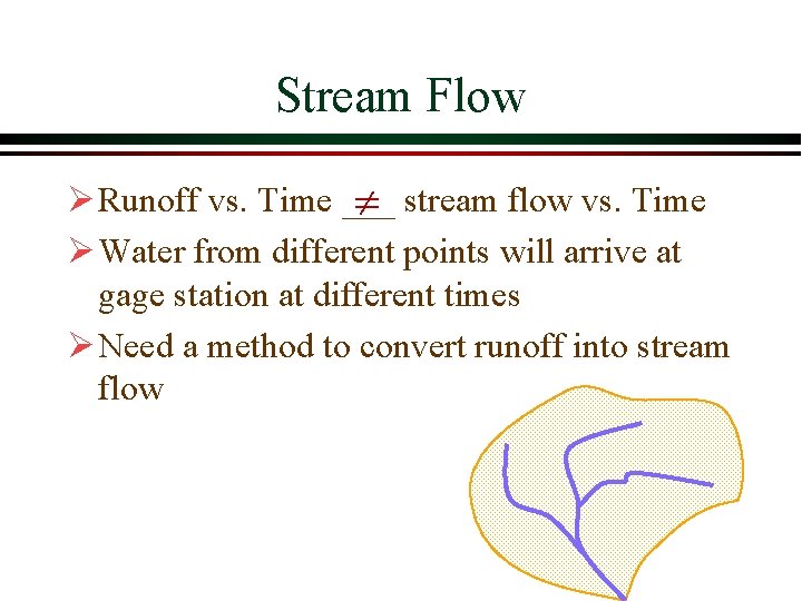 Stream Flow Ø Runoff vs. Time ___ stream flow vs. Time Ø Water from