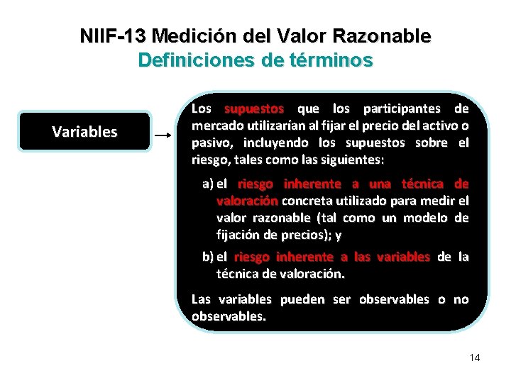 NIIF-13 Medición del Valor Razonable Definiciones de términos Variables Los supuestos que los participantes