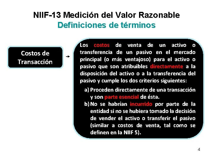 NIIF-13 Medición del Valor Razonable Definiciones de términos Costos de Transacción Los costos de