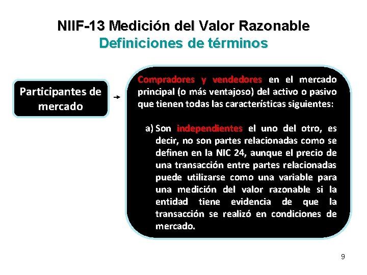 NIIF-13 Medición del Valor Razonable Definiciones de términos Participantes de mercado Compradores y vendedores