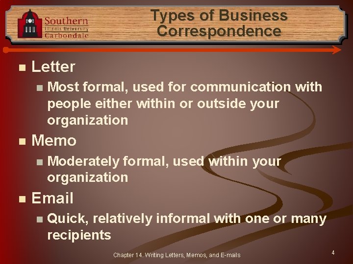 Types of Business Correspondence n Letter n n Memo n n Most formal, used