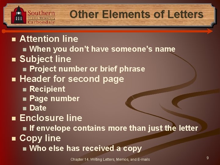 Other Elements of Letters n Attention line n n Subject line n n Recipient