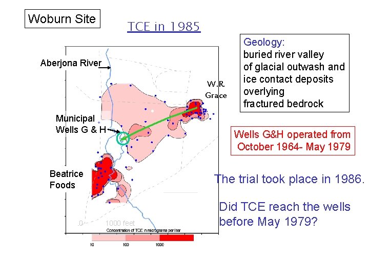 Woburn Site TCE in 1985 Aberjona River W. R. Grace Municipal Wells G &