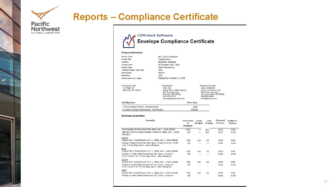 Reports – Compliance Certificate Building Energy Codes Program 47 