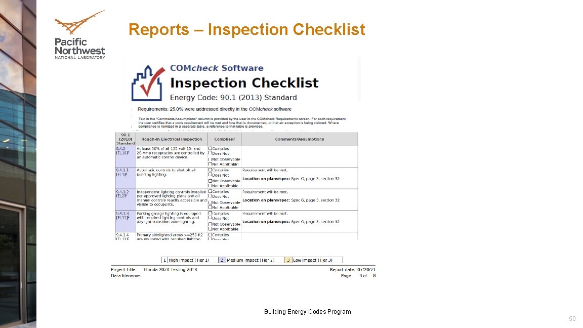 Reports – Inspection Checklist Building Energy Codes Program 50 