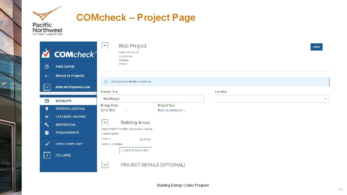 COMcheck – Project Page Building Energy Codes Program 54 