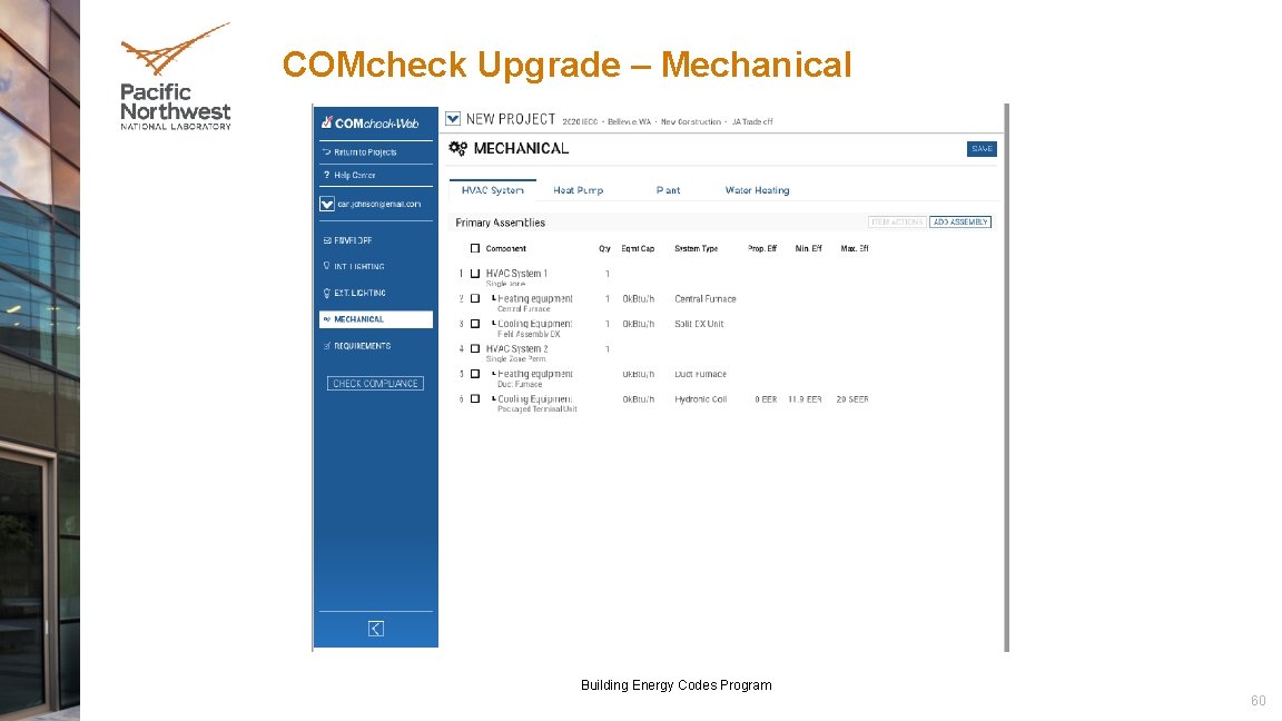 COMcheck Upgrade – Mechanical Building Energy Codes Program 60 