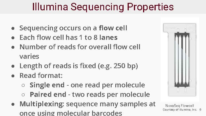 Illumina Sequencing Properties ● Sequencing occurs on a flow cell ● Each flow cell
