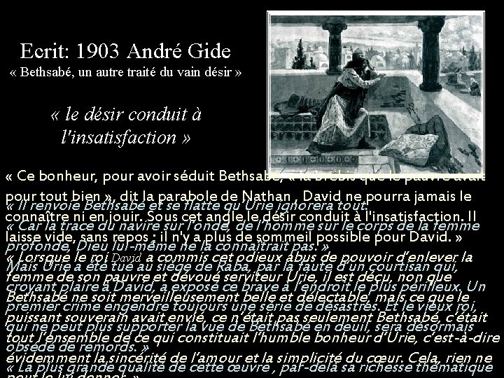 Ecrit: 1903 André Gide « Bethsabé, un autre traité du vain désir » «