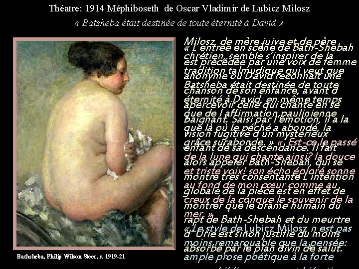 Théatre: 1914 Méphiboseth de Oscar Vladimir de Lubicz Milosz « Batsheba était destinée de