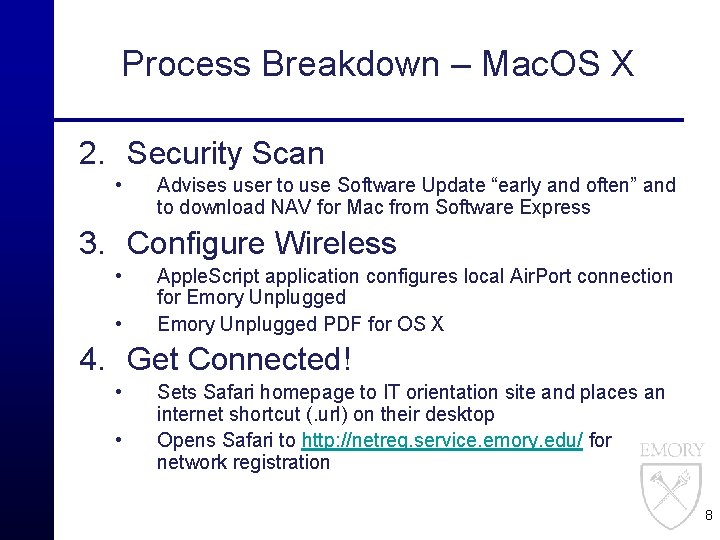 Process Breakdown – Mac. OS X 2. Security Scan • Advises user to use