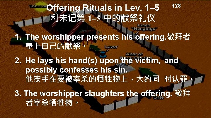 Offering Rituals in Lev. 1– 5 利未记第 1– 5 中的献祭礼仪 128 1. The worshipper