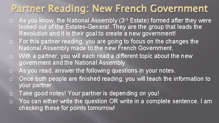 Partner Reading: New French Government � � � � As you know, the National