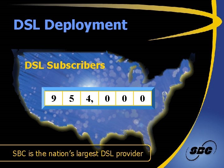 DSL Deployment DSL Subscribers 90 05 4, 0 0 SBC is the nation’s largest