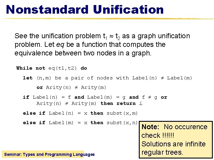 Nonstandard Unification See the unification problem t 1 t 2 as a graph unification