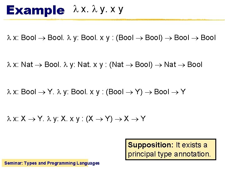 Example x. y. x y x: Bool. y: Bool. x y : (Bool Bool)