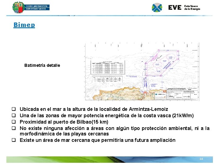 Bimep Batimetría detalle q q Ubicada en el mar a la altura de la