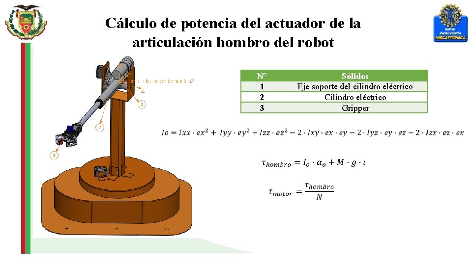 Cálculo de potencia del actuador de la articulación hombro del robot N° 1 2