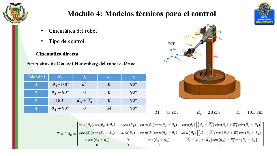 Modulo 4: Modelos técnicos para el control • Cinemática del robot • Tipo de