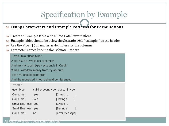 Specification by Example Using Parameters and Example Patterns for Permutations Create an Example table