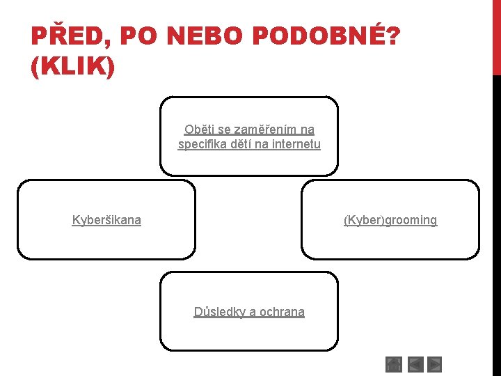 PŘED, PO NEBO PODOBNÉ? (KLIK) Oběti se zaměřením na specifika dětí na internetu Kyberšikana